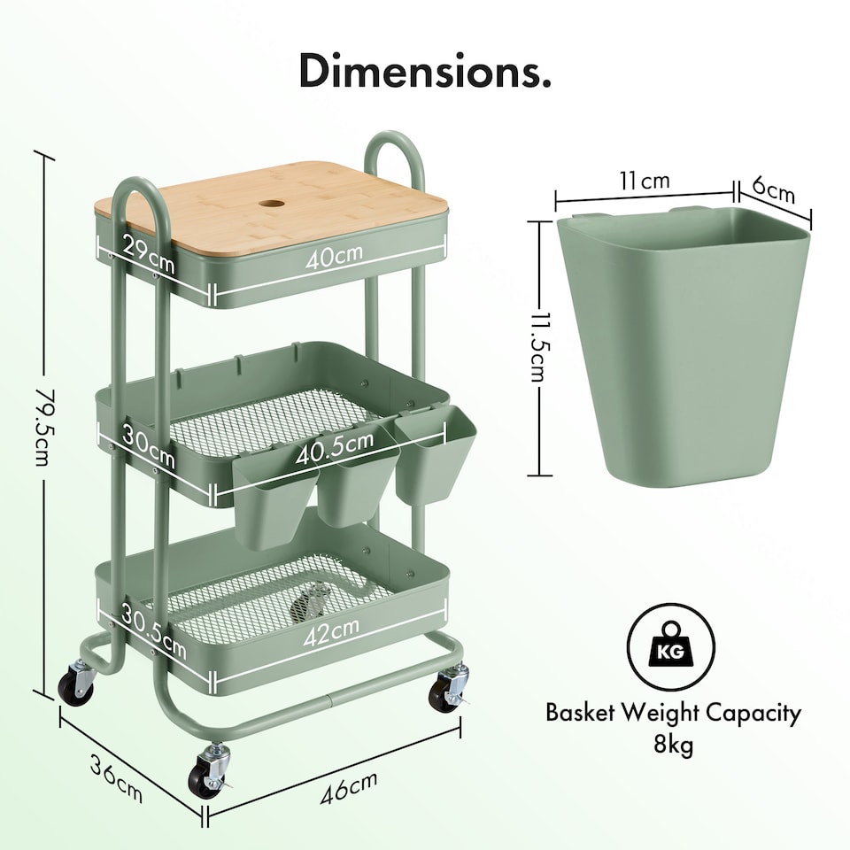 image 1 of Vonhaus Storage Trolley 3 Tier Bathroom & Kitchen Storage