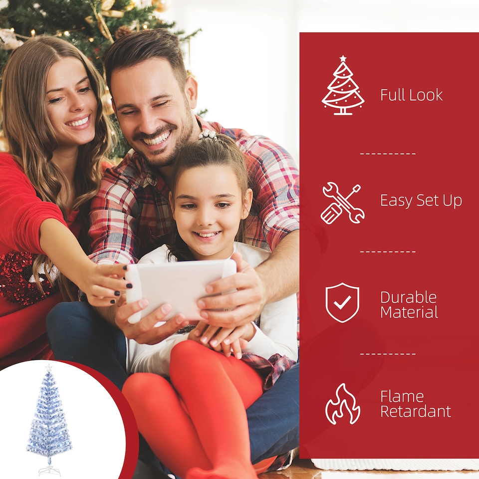 image 1 of HOMCOM 6FT Artificial Fibre Optic Christmas Tree Seasonal Decoration w LED Lights PreLit Easy Store White Blue