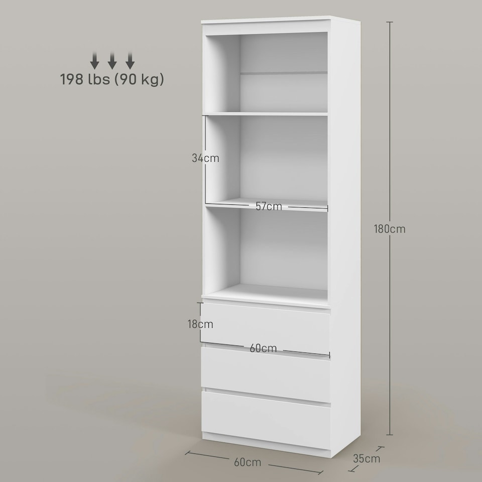 image 1 of HOMCOM 180cm Tall Bookshelf Free Standing Storage Shelf Unit with Storage White