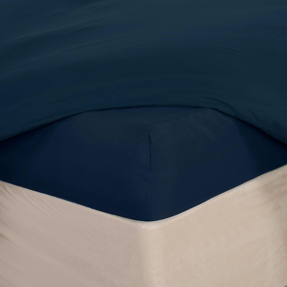 image 1 of OHS Soft Plain Fitted Bed 25cm Deep Elasticated Sheet, Double - Navy Blue