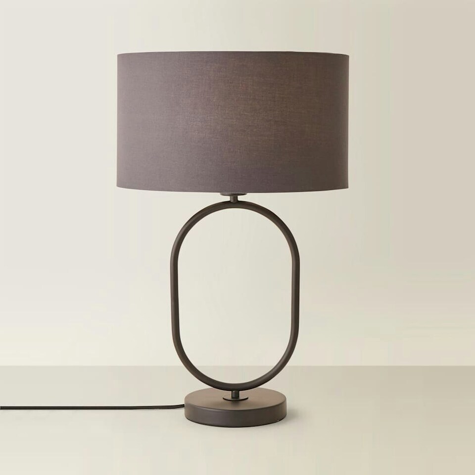 image 1 of ValueLights Antonia Charcoal Fabric Drum Lamp Shade Matte Black Oval Table Lamp | Black