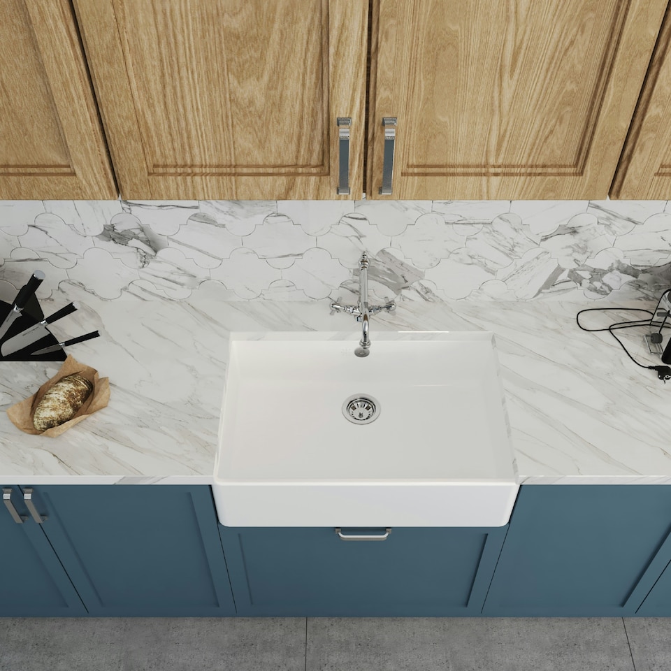 image 1 of 795mm - 1 Bowl Fireclay Butler Kitchen Sink - French Classic Tap &  Overflow