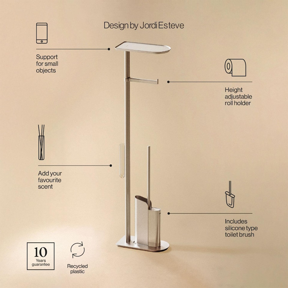 image 1 of COSMIC Silicone Toilet Brush with Toilet Roll Holder Beige, FLAT Collection