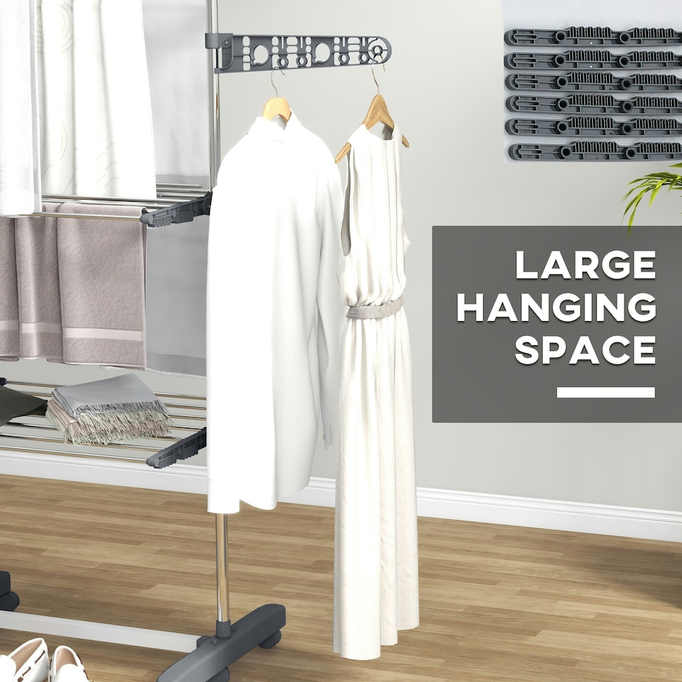 image 1 of HOMCOM 3-Tier Large Clothes Airer Stainless Steel Clothes Drying Rack Grey