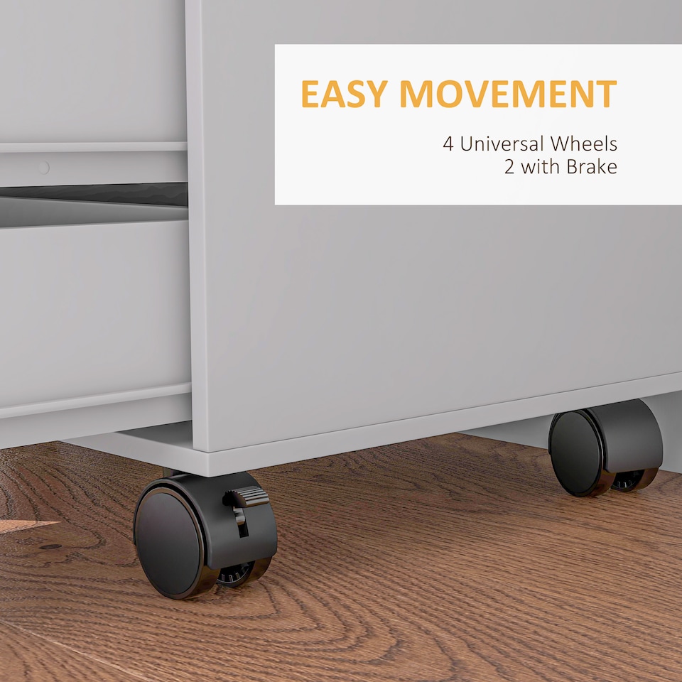 image 1 of HOMCOM Lateral Office Storage Cabinet on Wheels, 5-Drawers Cabinet with Door and Adjustable Shelf for Home Office, White