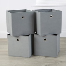 Foldable Canvas Storage Folding Box Fabric Cube Cloth Bag 4 Piece Set | Grey