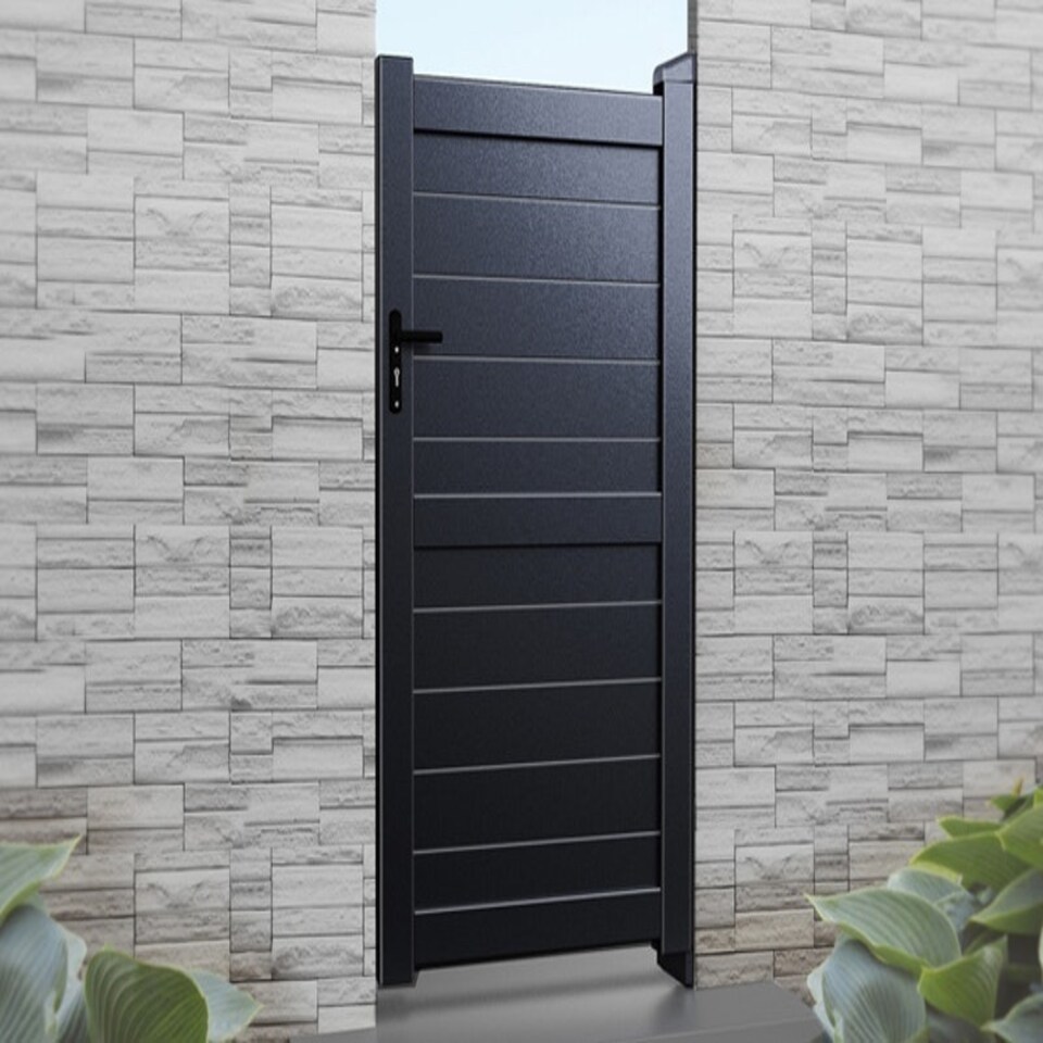 image 1 of Pedestrian Gate 1000x1600mm Black - Horizontal Solid Infill and Flat Top Black