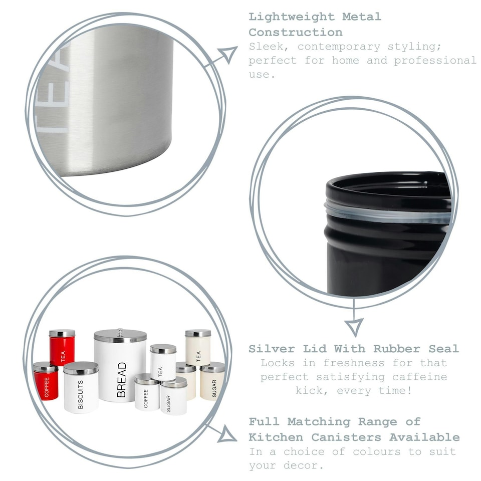 image 1 of Harbour Housewares Grey Round Metal Kitchen Sugar Canister Kitchen Caddy Kitchen Storage Containers Canisters