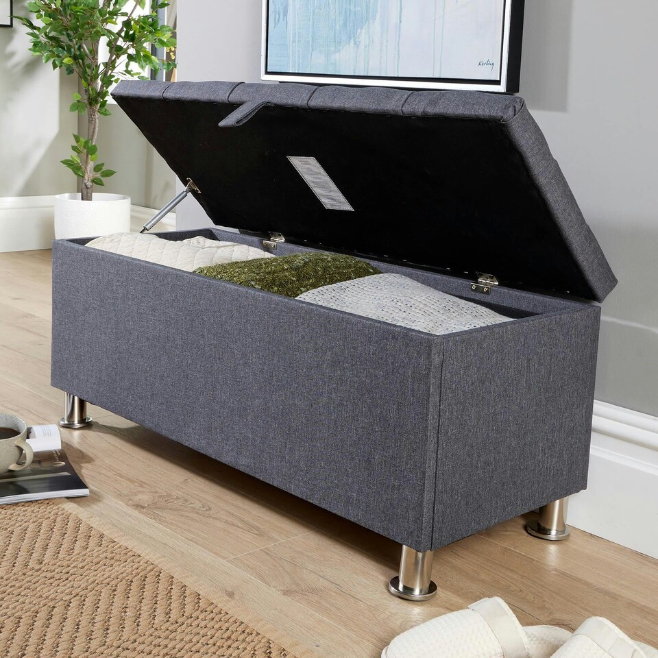 image 1 of Malmo Lift-Up Storage Ottoman Chest Box Grey