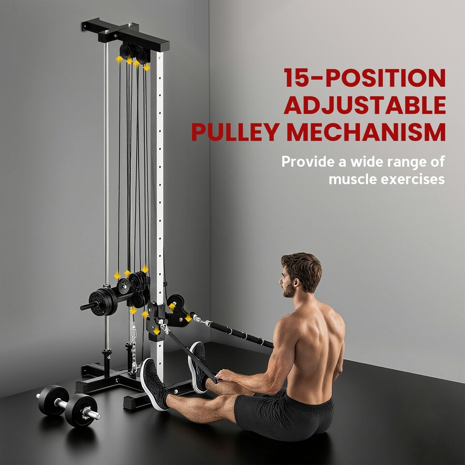image 1 of SPORTNOW Wall Mount Cable Station with 15 Positions Adjustable Dual Pulleys