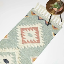 Homescapes Tenali Blue Kilim Runner Wool Rug - 66 x 200 cm
