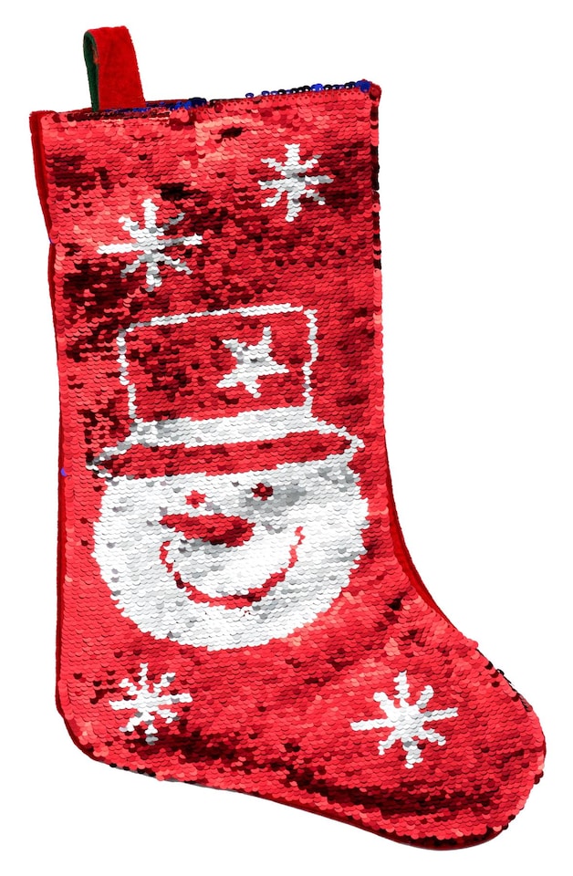 image 1 of Sequin 2-in-1 Snowman Christmas Stocking  Reversible Sparkly Festive Stocking for Fireplace Decoration