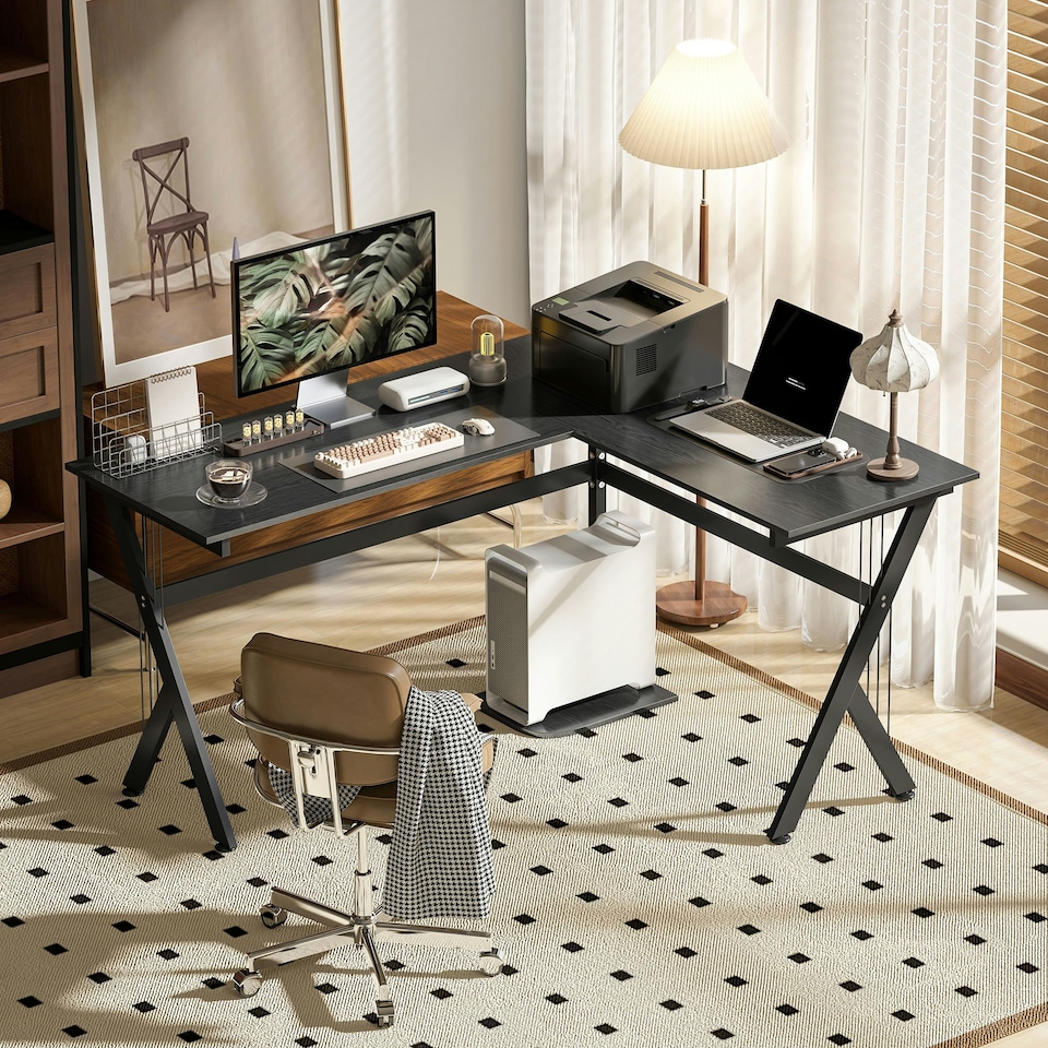 image 1 of HOMCOM L-Shaped Corner Computer Desk Laptop Workstation PC Table Home Office