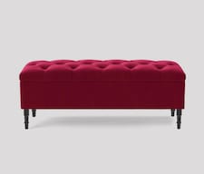 180cm Swiss Chesterfield Ottoman Storage Bench- Plush Velvet Shoe Bench - Red Upholstery Footstool with Storage