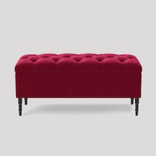 180cm Swiss Chesterfield Ottoman Storage Bench- Plush Velvet Shoe Bench - Red Upholstery Footstool with Storage