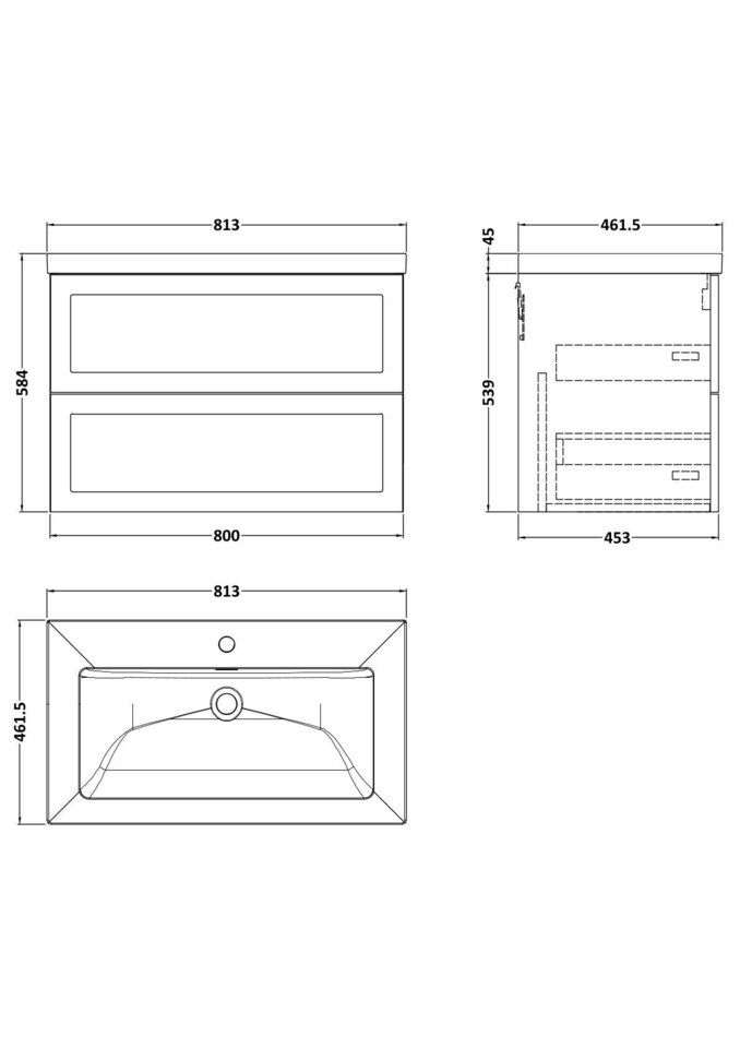 image 1 of Balterley Stonnall Traditional Wall Hung 2 Drawers Vanity Unit with 1 Tap Hole Fireclay Basin, 800mm, Autumn Oak