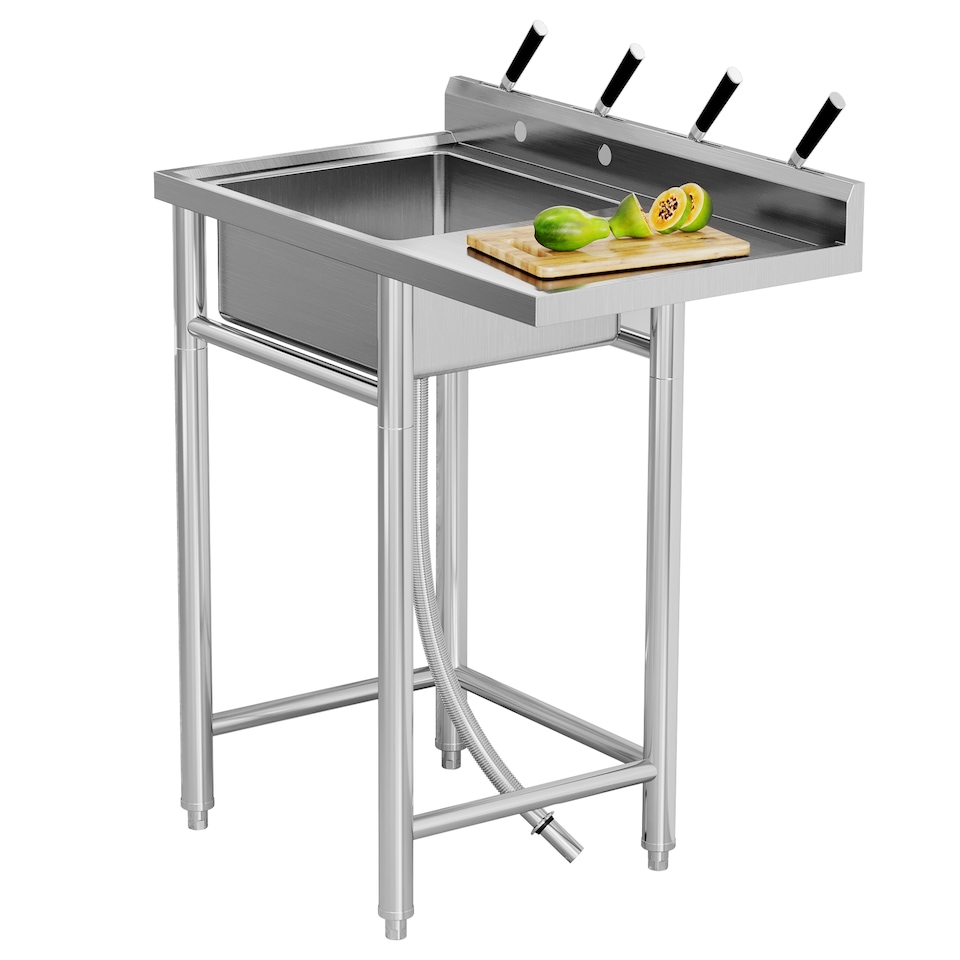 image 1 of London Boutique Freestanding Stainless Steel Single Bowl Sink, Kitchen Sink, Independent Utility Sink, Deep Basin Sink