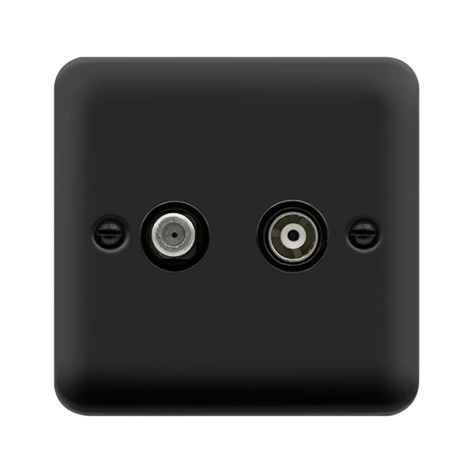 SE HOME Curved Matt Black Satellite & Coaxial Socket 1 Gang Black | Black Matt