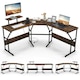 image 1 of COSTWAY L-shaped Desk Corner Computer Workstation Coffee Brown