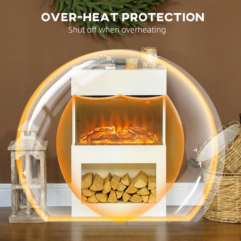 image 1 of HOMCOM Electric Fireplace with 3D Flame Effect, 6 Colours & 3 Brightness Levels, 1000W/2000W White Electric Fire and Mantel Reach up to 30㎡ Space with Remote & Timer, 3 Sided View for Living Room | White