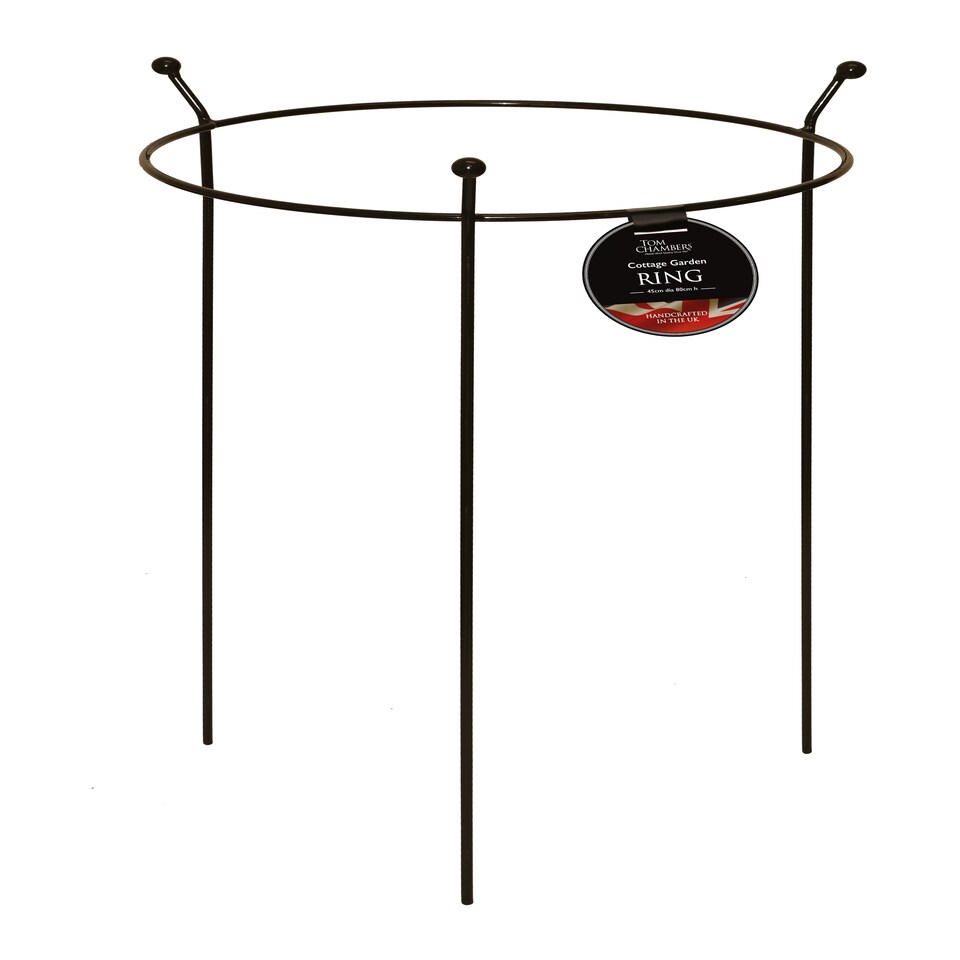 image 1 of 2 Pack of Tom Chambers Cottage Heavy Duty Black Metal Steel Herbaceous Garden Plant Support Ring 60cm x 35cm