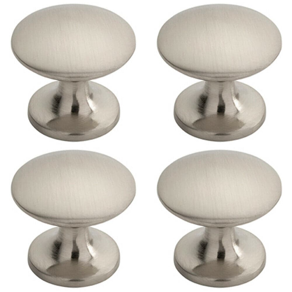 Loops 4x Fingertip Cabinet Door Knob 30mm Diameter Satin Nickel Cupboard Handle in Metallics