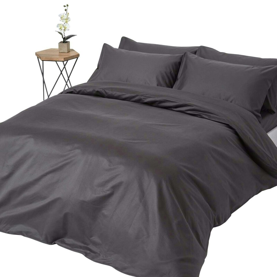 image 1 of Homescapes Dark Charcoal Grey Egyptian Cotton Duvet Cover with Pillowcases 1000 TC, King Grey | King