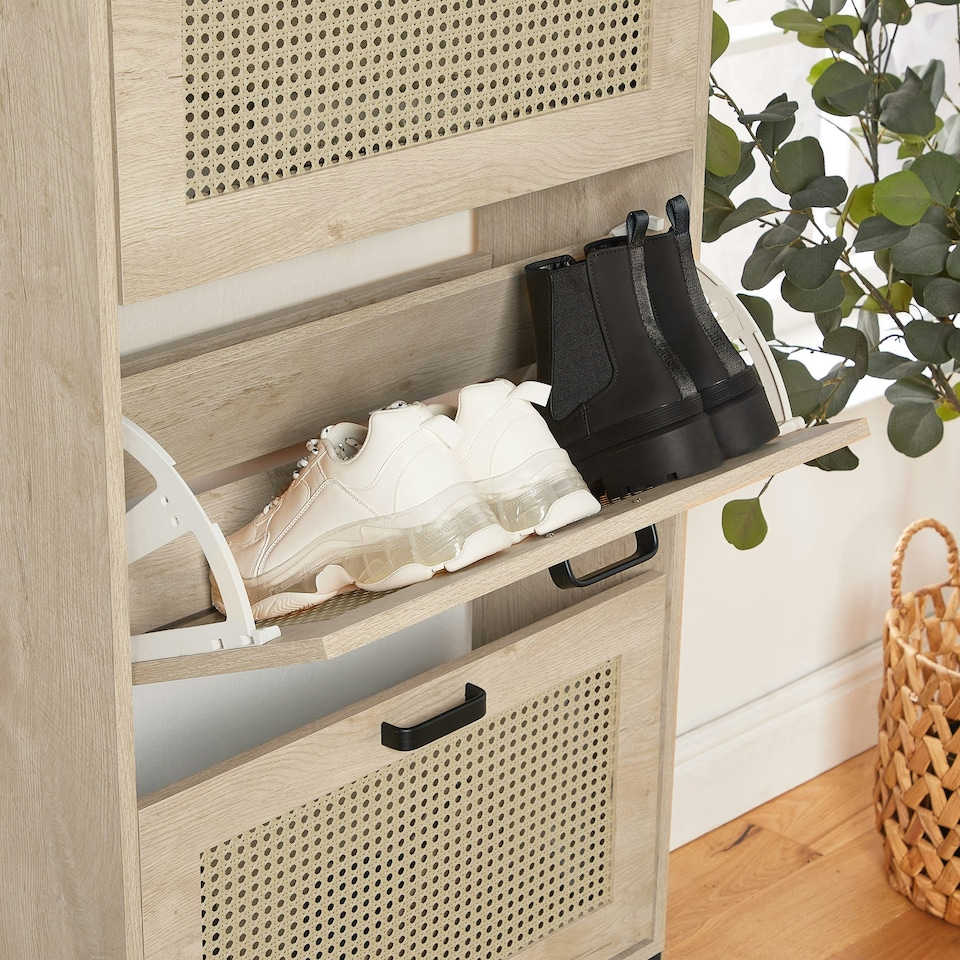 image 1 of VonHaus Lena Rattan 3 Drawer Shoe Storage Cabinet