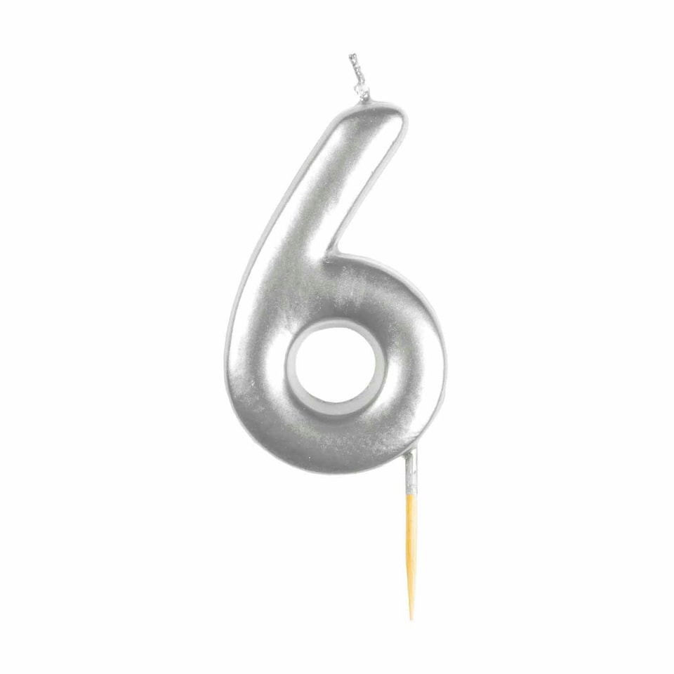 image 1 of Amscan 6 Metallic Candle - Silver - One Size