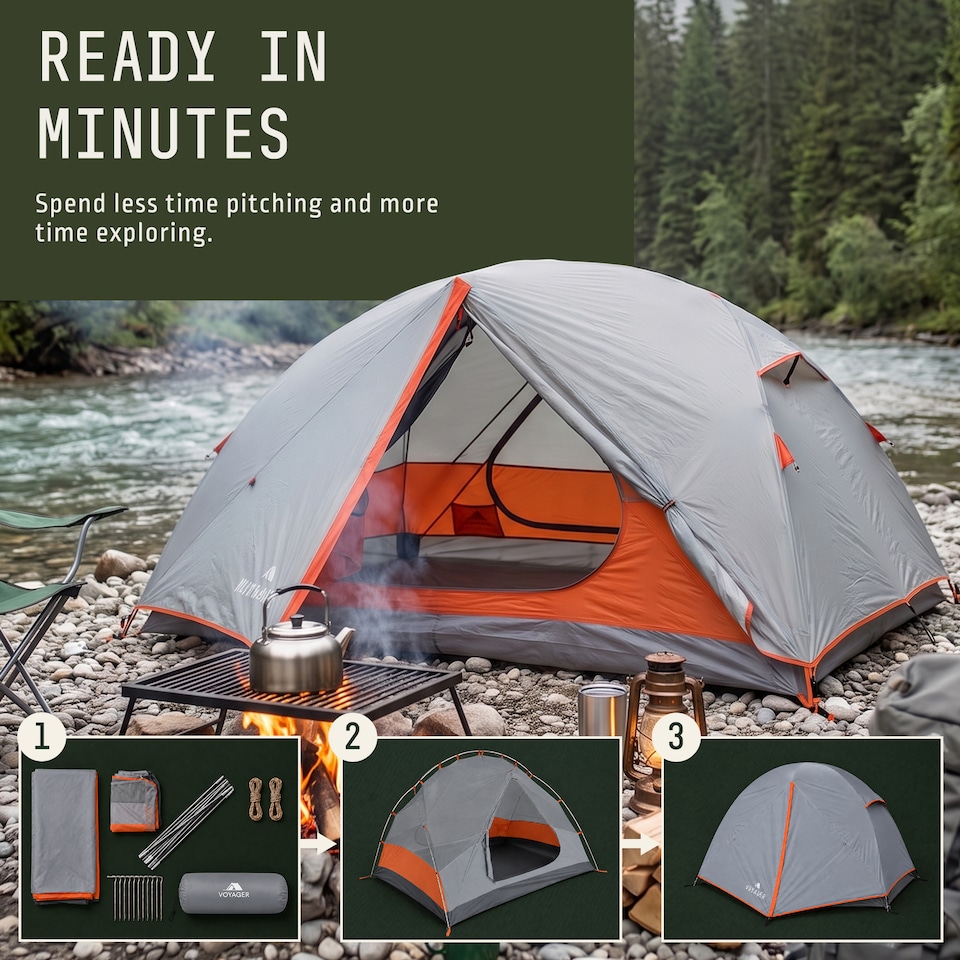 image 1 of Voyager 2 Man Dome Tent with Taped Seams and Breathable Mesh Inner