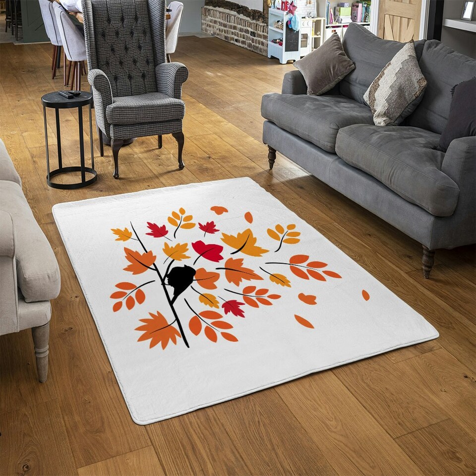 image 1 of Autumn Bird on Branch (Rug) Orange | XL: 160x230cm