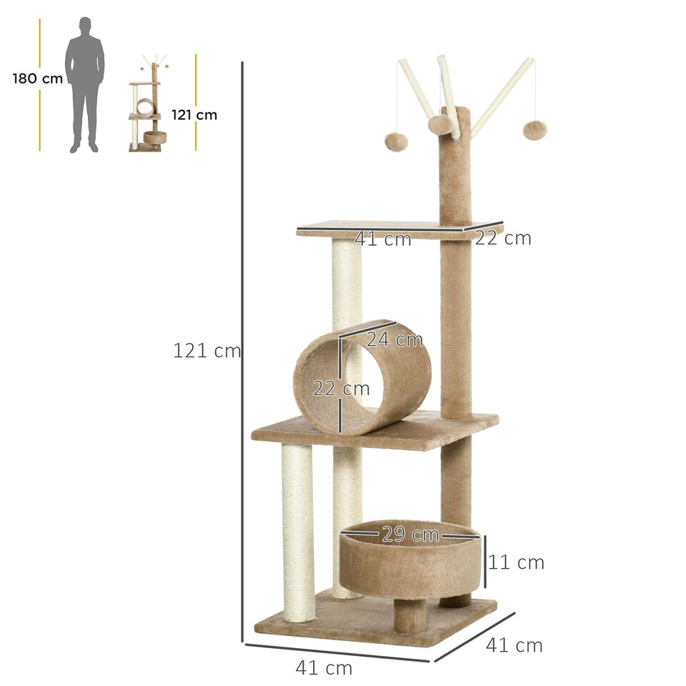 image 1 of PawHut 121cm Cat Tree Tower Activity Centre with Scratching Post Brown