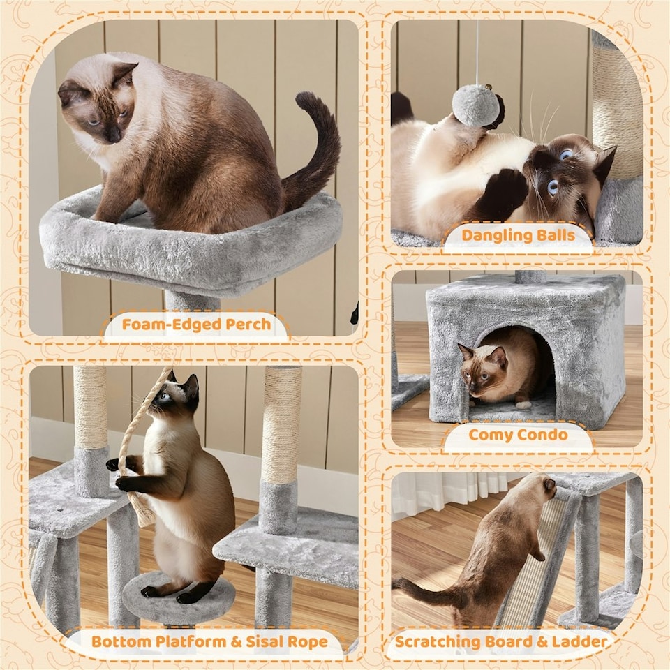 image 1 of Yaheetech 135.5 cm Cat Activity Tower Play Center Light Grey