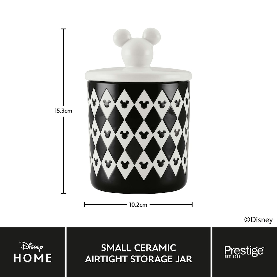 image 1 of Prestige Disney Monochrome Mickey Mouse: Ceramic Airtight Storage Jar - Small
