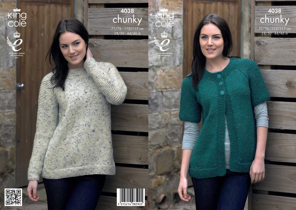 King Cole Tweed Knitting Pattern 4038, Cardigans and Sweaters for Women - 28 - 46 Inches - Easy