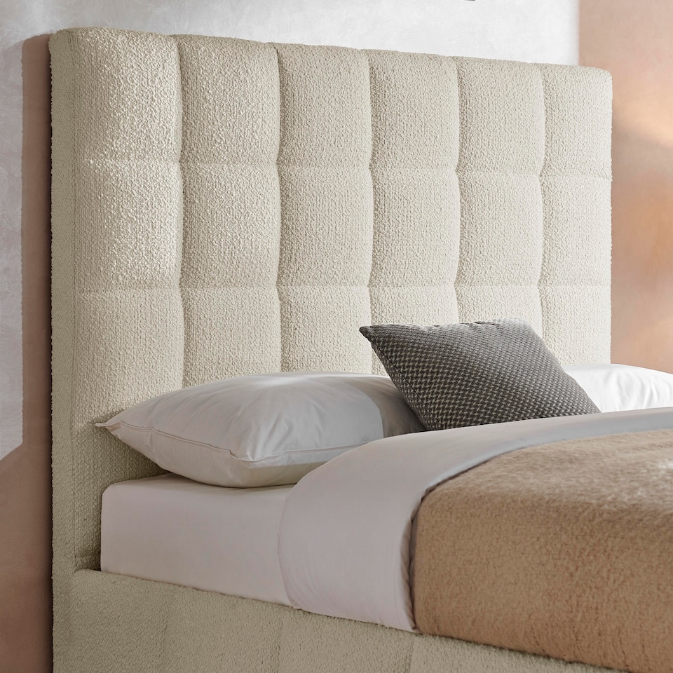 image 1 of 5ft King Size Ivory White,Tall Headend Headboard Soft Fabric Boucle Upholstered Bed Frame