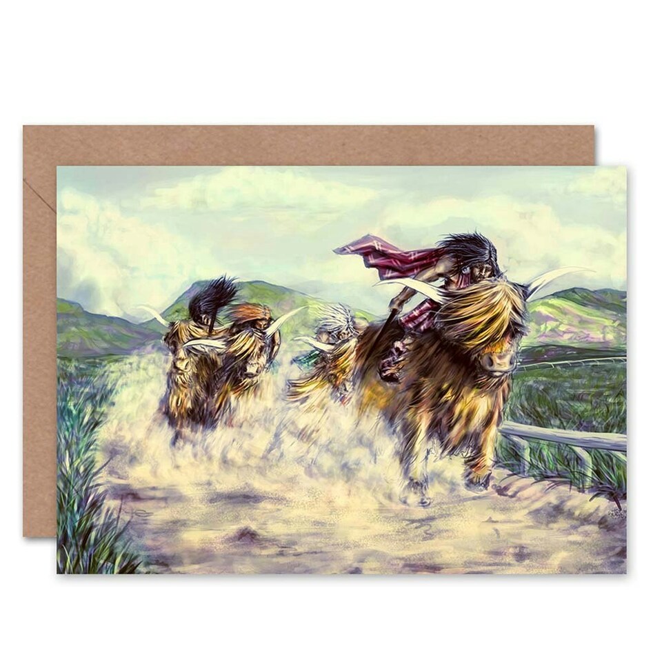 image 1 of Scottish Highland Cow Race Painting Art Card