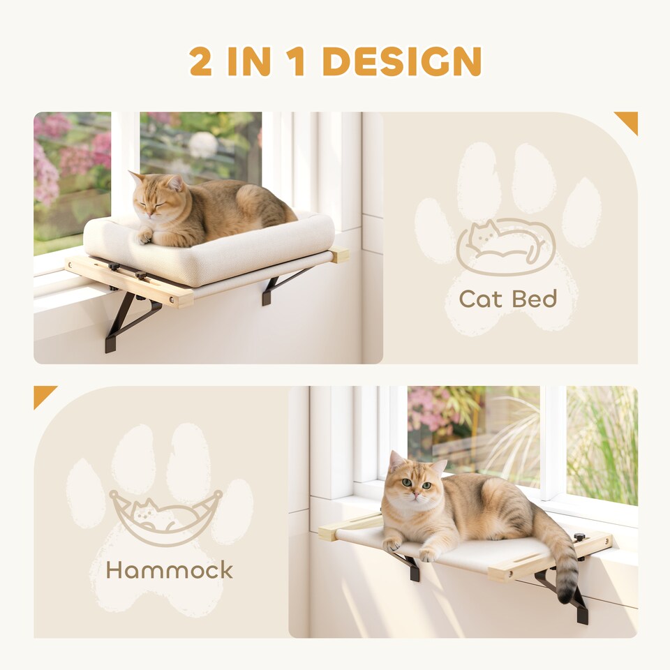 image 1 of PawHut Cat Radiator Bed, Adjustable Hanging Cat Hammock with Cushion, Cream | Cream