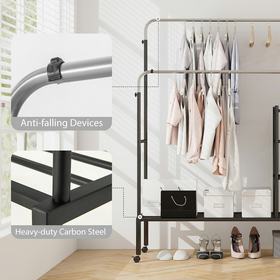 image 1 of CISTWAY Clothes Drying Rack Double Rods Garment Rack Siliver