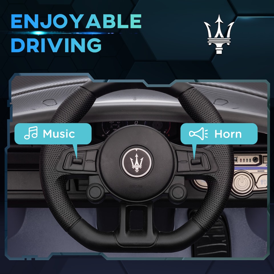 image 1 of AIYAPLAY Maserati GT2 Licensed 12V Electric Car for Kids, Kids' Electric Ride on with Suspension System, Remote Control, USB, Music, Horn, Lights, Auxiliary Wheels, for Ages 3-5 Years, Grey