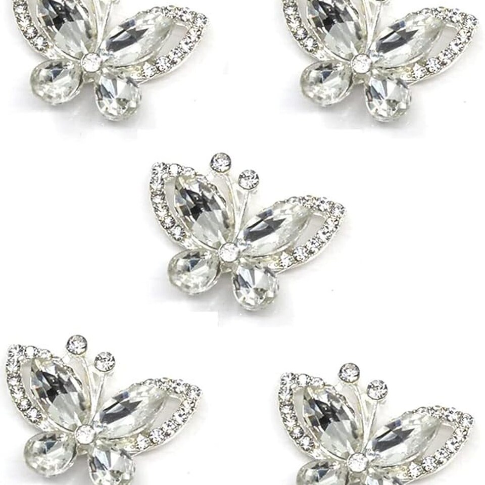 Pack of 5 Clear Crystal Butterfly Embellishment - Clear