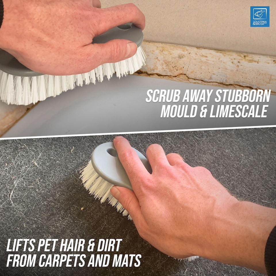 image 1 of Multi Surface Scrub Brushes Stiff Bristle Hand Brush for Floors, Carpets, Kitchen & Bathroom - Pack of 3 | Grey