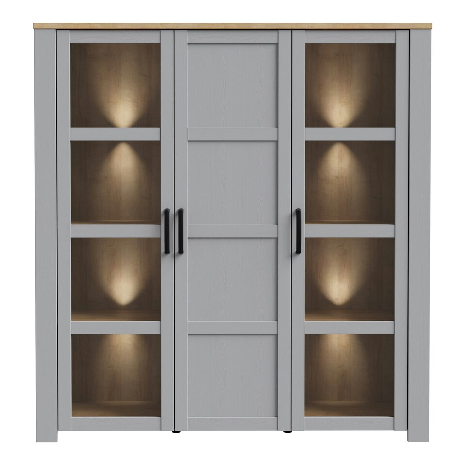 image 1 of Bohol 3 Door Large Display Cabinet in Riviera Oak/Grey Oak