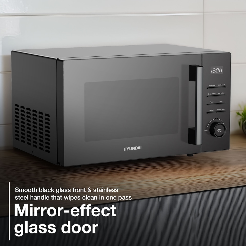 image 1 of Hyundai 900W 23L Black Digital Microwave, Mirror-Effect Glass Door, Stainless Steel Interior HYMW90023DB