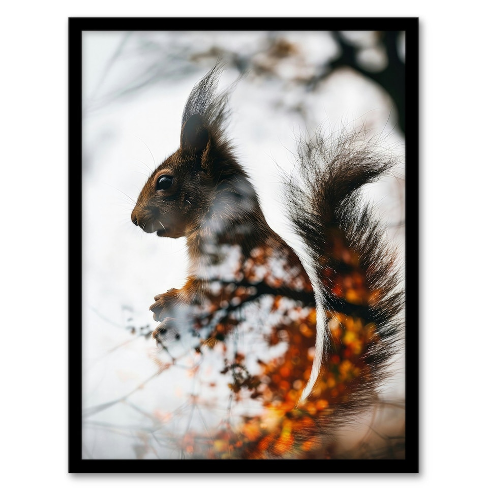 image 1 of Squirrel Autumn Photo Woodland Animal Living Room Black Framed Wall Art Print A4