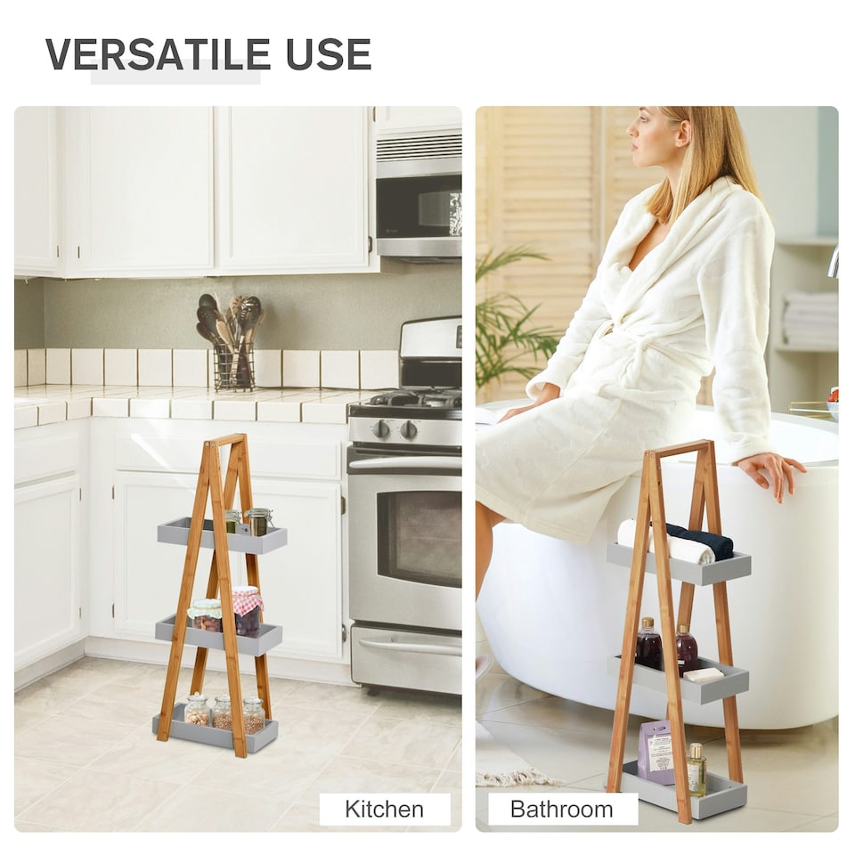 image 1 of kleankin 3 Tier A Frame Bathroom Shower Caddy Storage Unit Shelving Organizer