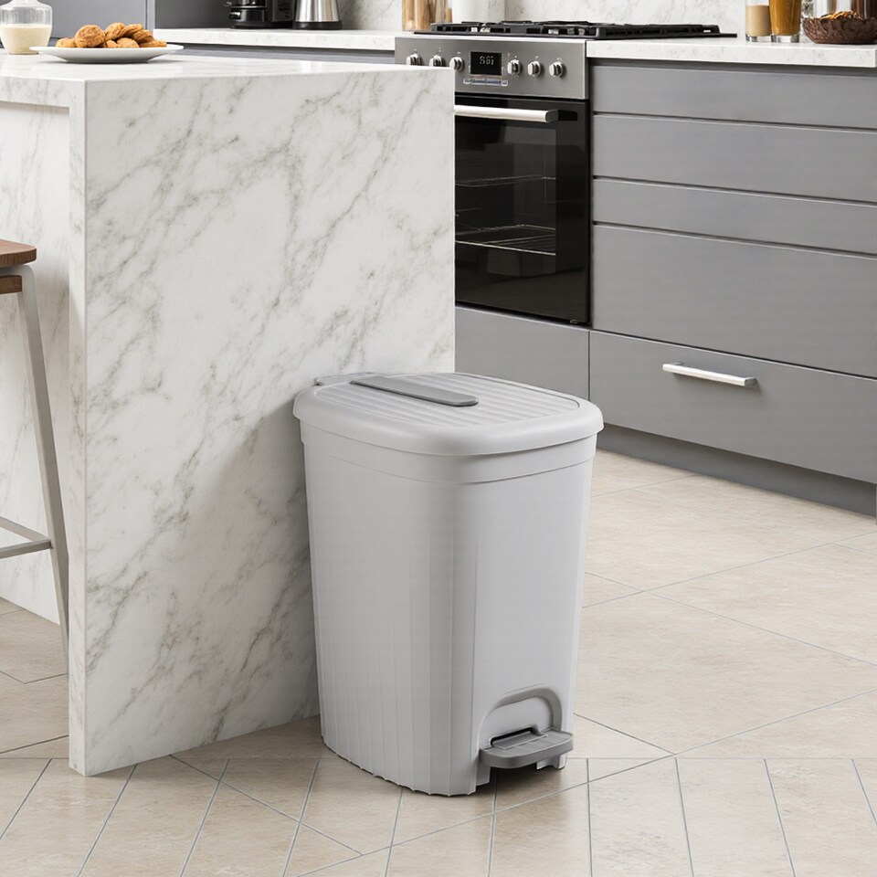 image 1 of Living and Home 15L Pedal-operated Rubbish Bin With Lid | White