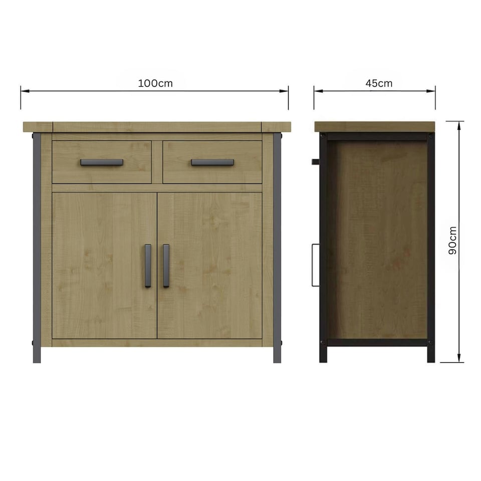 image 1 of Lowry 2 Door 2 Drawer Compact Sideboard Driftwood Lacquered Solid Reclaimed Pine Brown