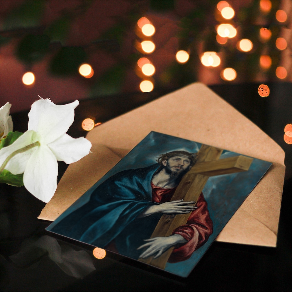 image 1 of El Greco Art Card Jesus Christ Carrying The Cross Blank Greeting Card