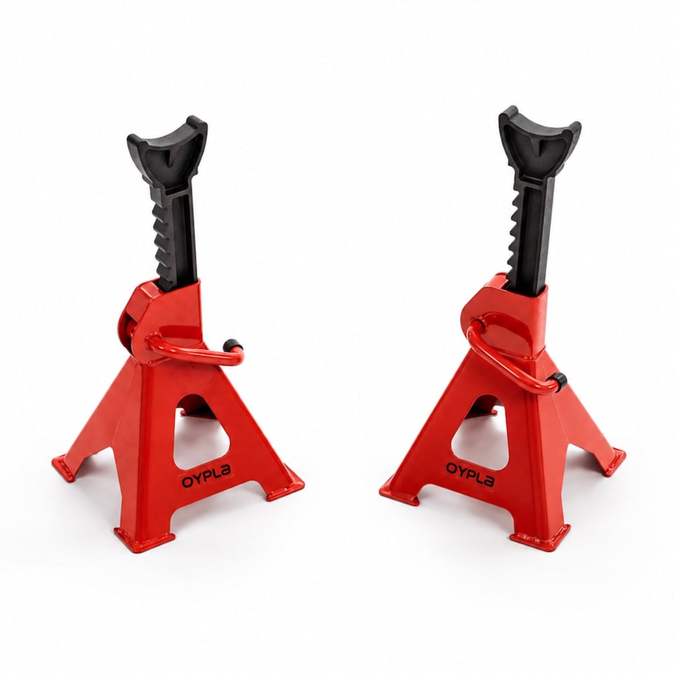 image 1 of 3 Ton Heavy Duty Ratchet Jack Lifting Axle Stands - Set of 2 | Red